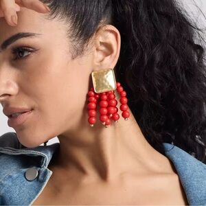 Zara Luxe Gold Tassel & Red Bead Earrings